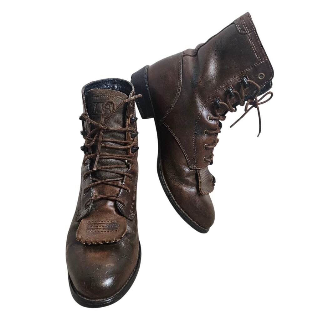 Ariat Heritage Lacer Women's 7 B Leather Lace Up Ankle Boots Brown Western Work
